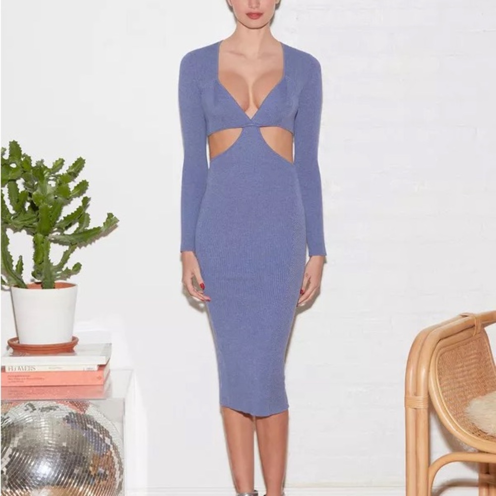 Fleur du Mal Light Blue Long-Sleeve Cutout Midi Dress